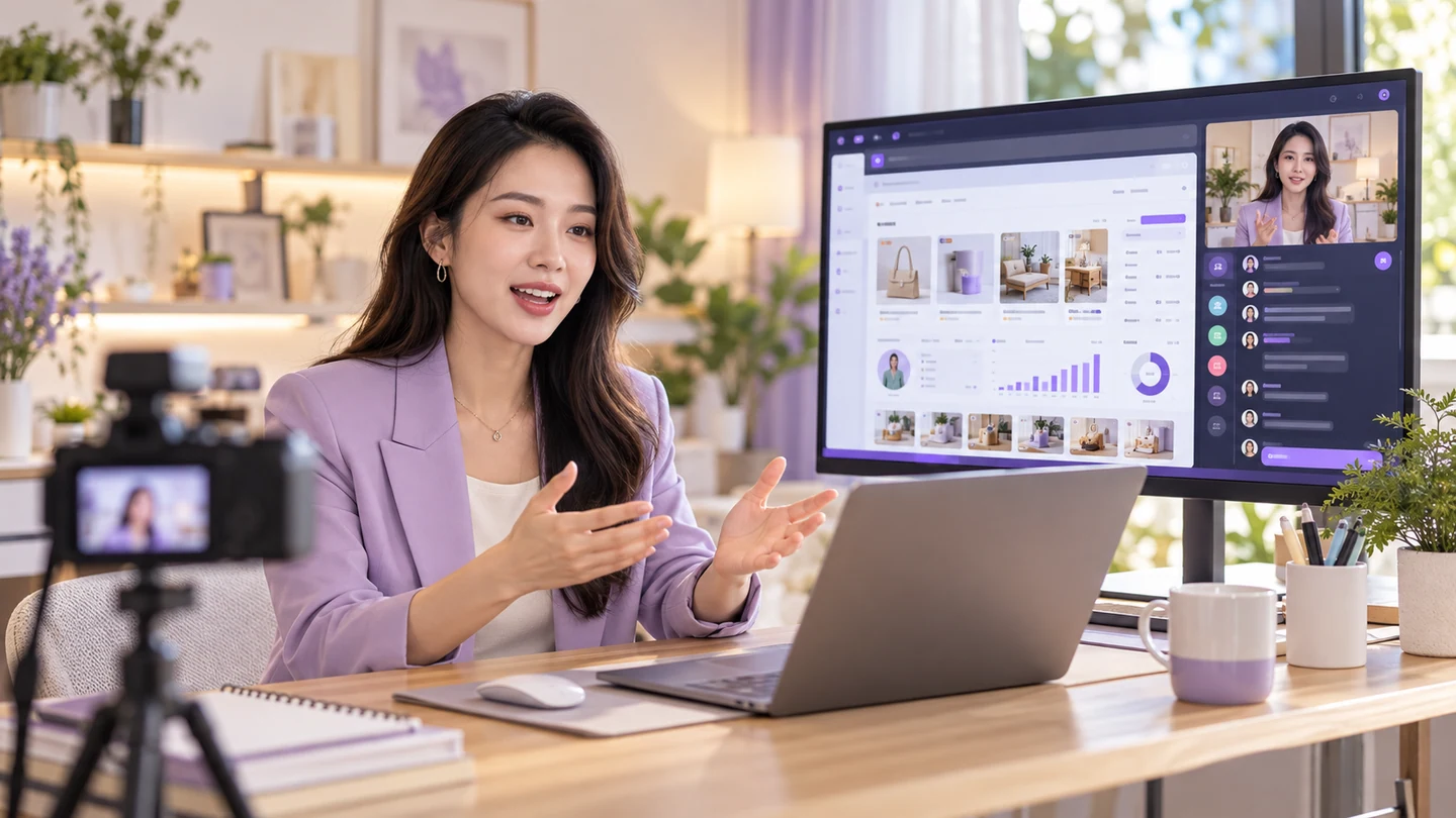 讲师通过直播分享电商与 AI 实战方法的场景示意